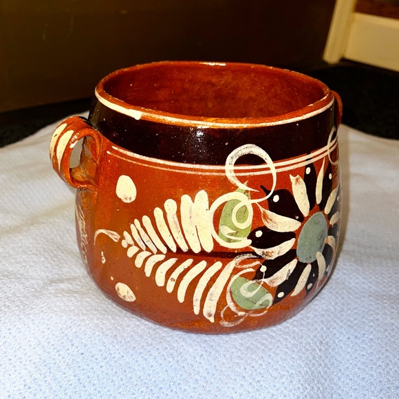 Mid Century Tlaquepaque Bean Pot Redware Pottery Mexico Hand Painted Vintage - Picture 4 of 12